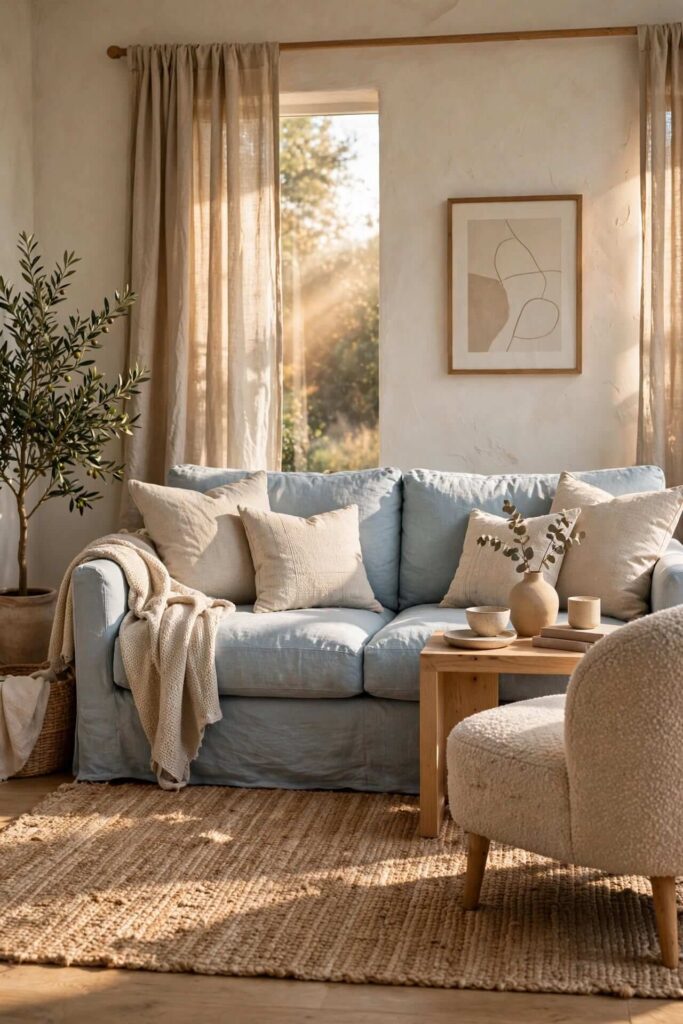 Create a Blue and Beige Living Room