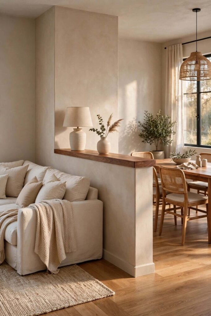 Half-Wall Partition With a Wood Top