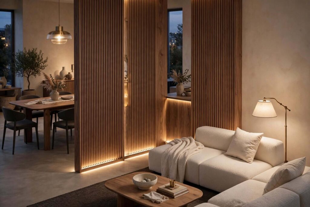 Ribbed Wood Divider With Integrated Lighting