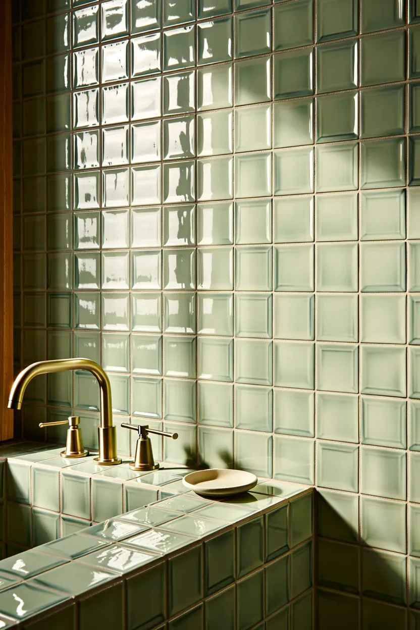 Zellige Tile Backsplash Behind the Vanity